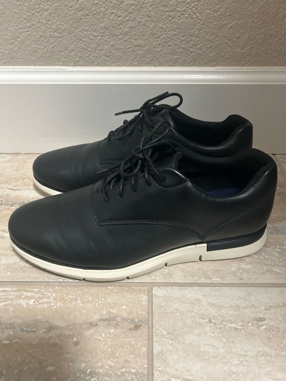 Cole Haan Black Leather Lace-Up Oxfords with White Sole